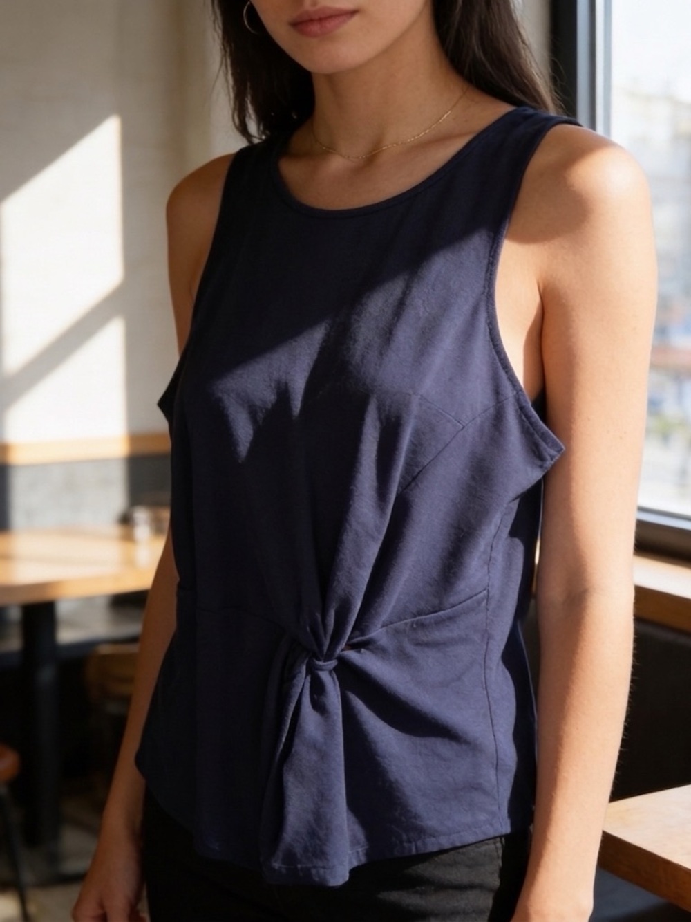 NWT Banana Republic Navy Blue Front Knot Twist Tank Top Size L